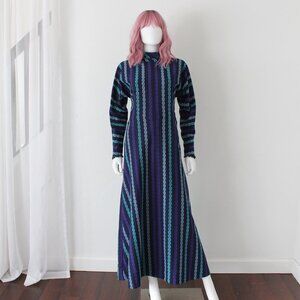 Vintage 70s Blue Striped Maxi Dress